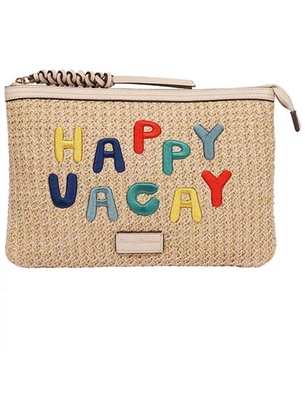 NWT TOMMY BAHAMA Happy Vacay Raffia Clutch - Woven Straw Zip Pouch